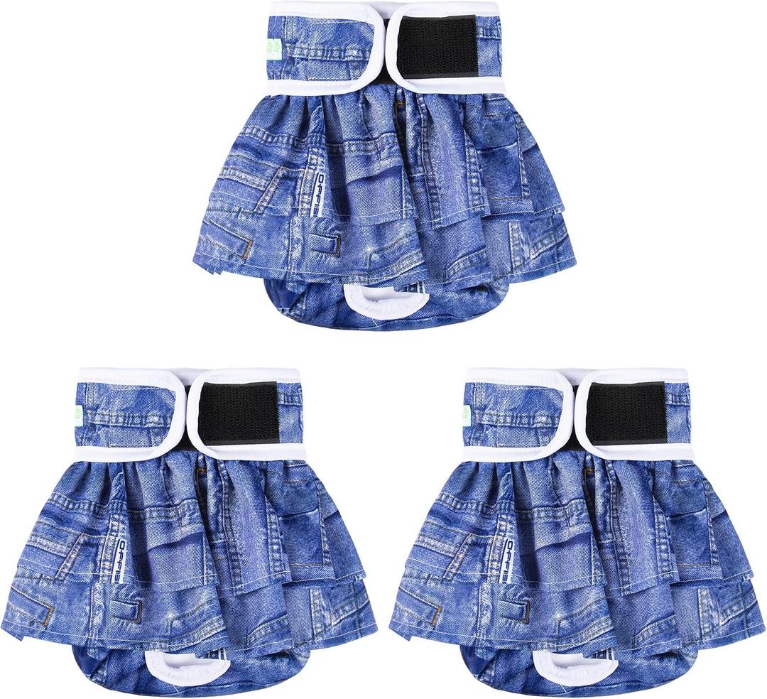 wegreeco Dog Diapers Female (3 Pack), Highly Absorbent Puppy Doggie Dog Diapers for Female Dogs Period, Washable Doggy in Heat, Small Medium Large Size (Classic Jeans, Medium)