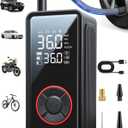 Powools Tire Inflator Portable Air Compressor - 3X Faster Inflation Air Pump with LED Light, Auto Shut-Off Tire Pump with 4 Nozzles for Car, Motorcycle, Bicycle, Ball, Black