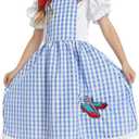 Kids Girls Wizard Costume Fancy Dress Plaid Print Puff Sleeves Gingham Dress (7-8 Years)