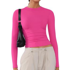 Women's Soft Long Sleeve Shirts Crew Neck Tops Basic Tees Stretchy Going Out Crop Tops Y2K Slim Fit T-Shirts
