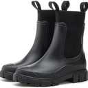Women's Waterproof Lug Sole Chelsea Ankle Boots fashion slip-on Platform Chunky Heel Combat booties Casual Comfortable non-slip outdoor work Rain shoes Boots (9, Black)