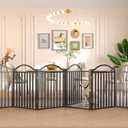 BHG Metal No-Assembly Freestanding Dog Gate with Door Walk Through, Extra Wide 144", Extra Tall 32" Pet Gate, Accordion Puppy Folding Playpen Dog Fence for Indoor & Outdoor, with 2PCS Support - Black