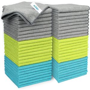 AIDEA Microfiber Cleaning Cloth-50PK, Soft Microfiber Towels for Cars, Absorbent Cleaning Rags, Lint-Free Streak-Free Wash Cloths for House, Kitchen, Window(12in.x12in) (Blue/Green/Grey)