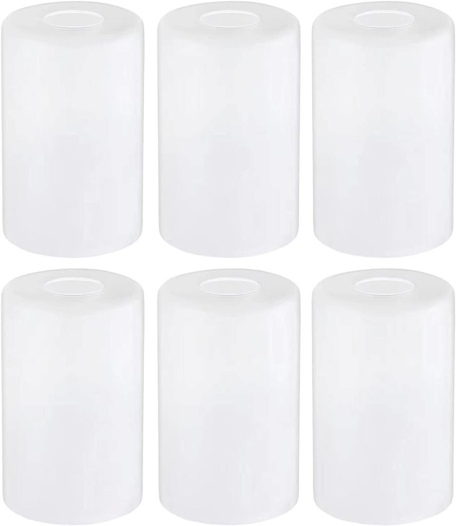6-Pack White Frosted Glass Shade Covers, Elegant Glass Lamp Shade Replacements for Light Fixtures, 1-5/8-inch Fitter Cylinder Globe Glass Shades for Pendant Chandeliers Wall Sconces Bath Vanity Lights