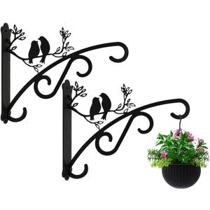 Heavy Duty Outdoor Hanging Plants Brackets, Plant Hangers with Wall Mounted Solid Steel Indoor Hooks, Basket Lantern/Light/Bird Feeder, Pack of 2 Garden Gifts Black (8 inch Black)