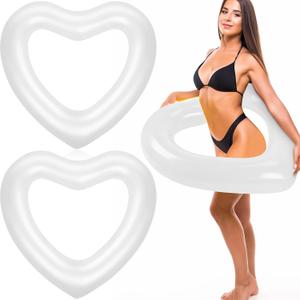 Junkin 3 Pcs 47. 3 x 39. 4 Inch White Heart Pool Float Bachelorette Inflatable Swim Float Bride Pool Water Ring Loungers Tube Swimming for Engagement, Wedding, Summer Beach Party