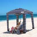 Qipi Beach Cabana - Easy to Set Up Canopy, Waterproof, Portable 6' x 6' Beach Shelter, Included Side Wall, Shade with UPF 50+ UV Protection, Ultimate Sun Umbrella - for Kids, Family & Friends (Sailor Stripes)