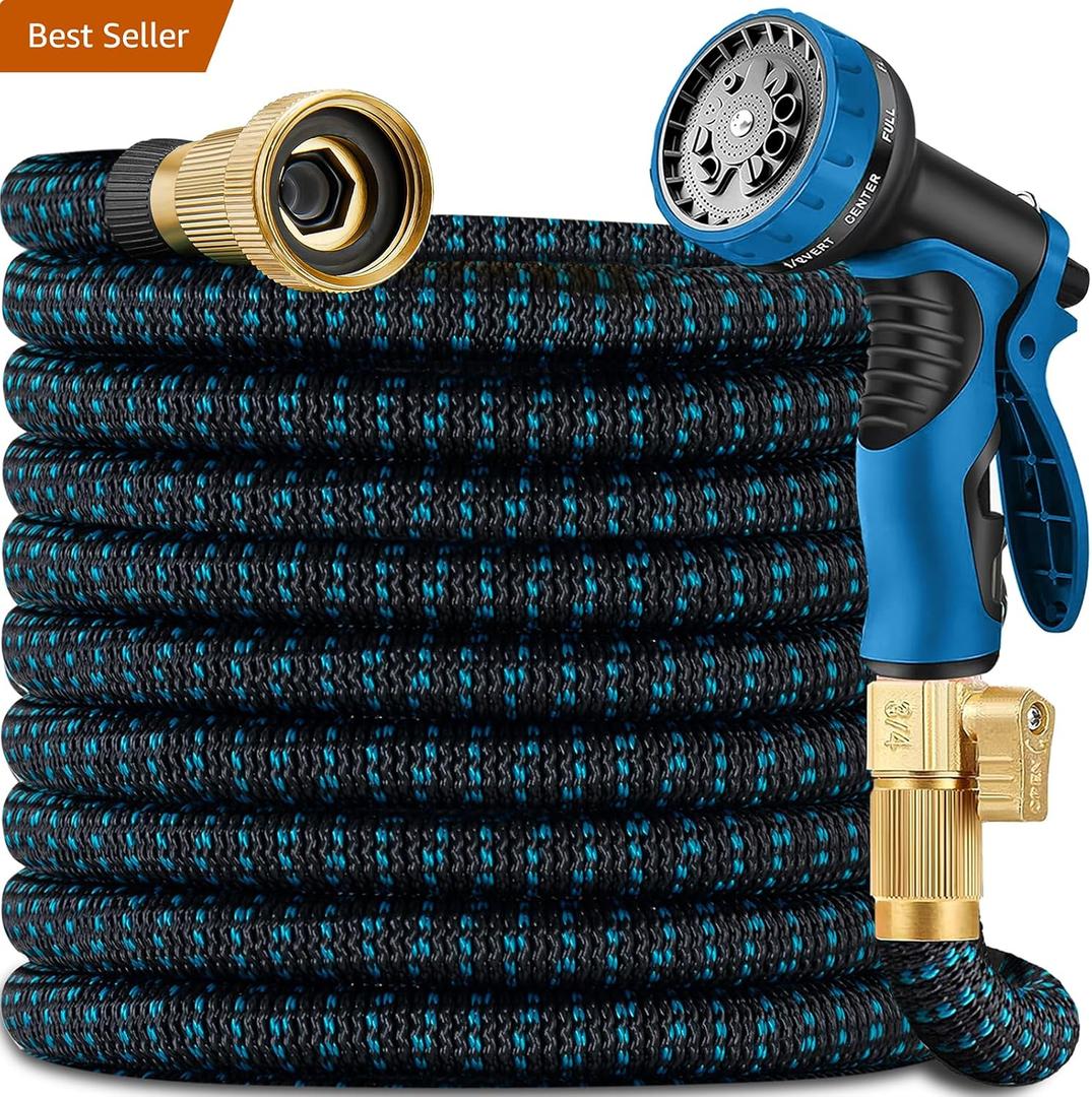 75 ft Expandable Garden Hose - Ultra Flexible,Durable Collapsible Latex Core & Solid Brass Fitting, No Kink-Free Expanding Garden Pipes Hose - RV, Gardening Marine and Camper Water Garden Hoses