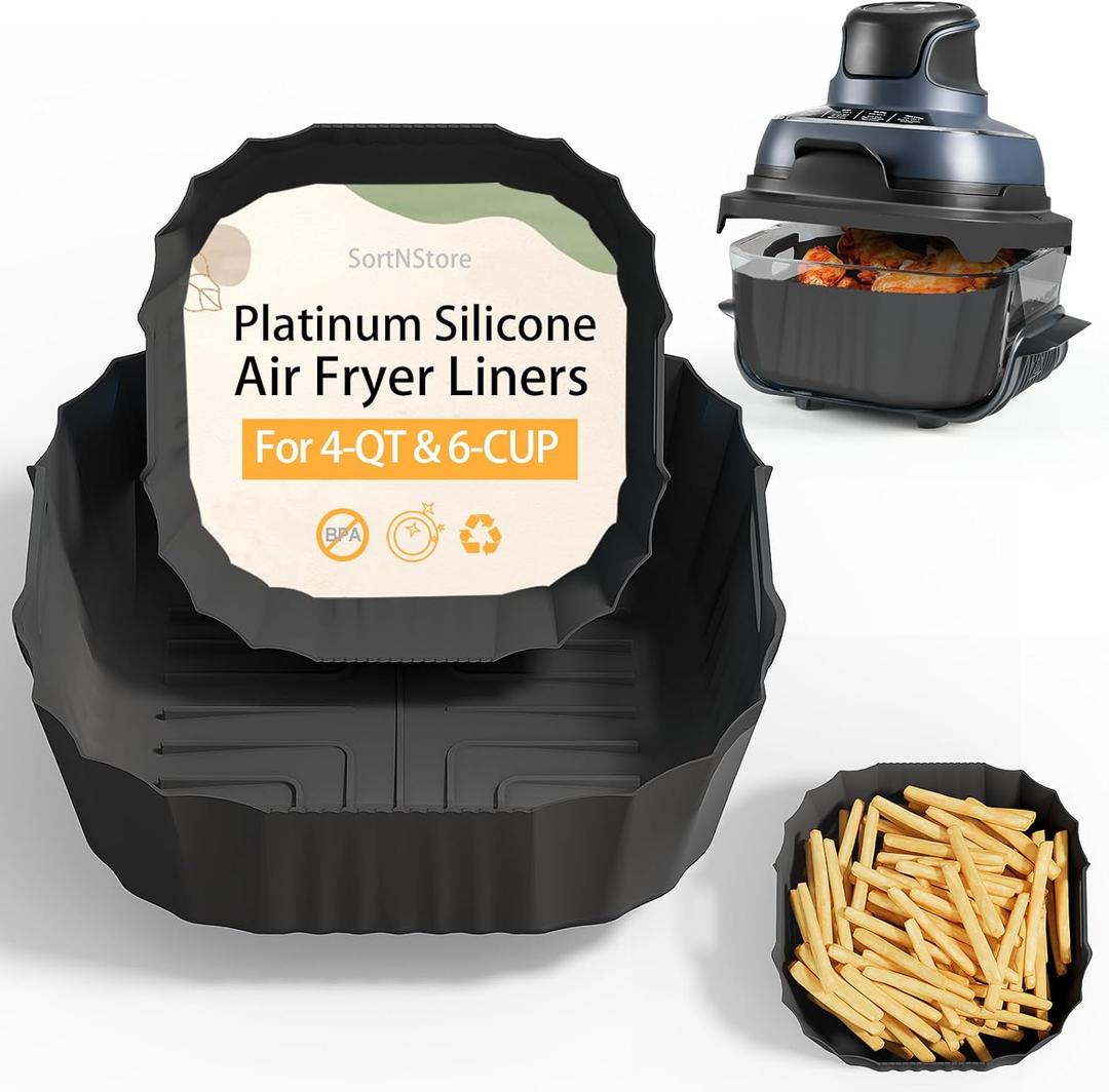 Air Fryer Liners for Ninja Crispi: Silicone Liners 2pcs Ninja Airfryer Accessories - Food Grade | Dishwasher-safe | for 4-qt & 6-cup Glass Container