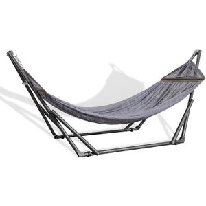 Best Home Fashion Hammock with Collapsible Steel Stand 450 lbs Capacity & Carrying Case, Portable & Adjustable, Perfect for Camping Beach Summer Patio, EZ Daze Foldable Hammock with Stand- Grey