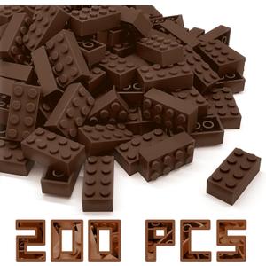 200 Pieces Classic Building Brick 2x4, Creative Building Toy DIY, Suitable for Boys Girls and Teenagers Aged 6+, Compatible with Lego 3001 Bulk Block Set (Brown)