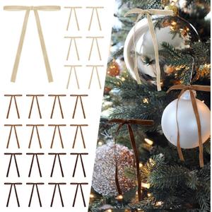 SIMISI RIBBON 24Pcs Fall Christmas Velvet Ribbon Bows Decorations Xmas Ornaments Vintage Decor for Tree, Wreath, Garland (3/8'' Width, 5 * 7 inch)