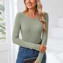 Women Long Sleeve Crewneck Rib Knit Slim Fit Shirts Basic Tee Tops 2024 Casual T-Shirt Going Out Workout Outfits (Small)