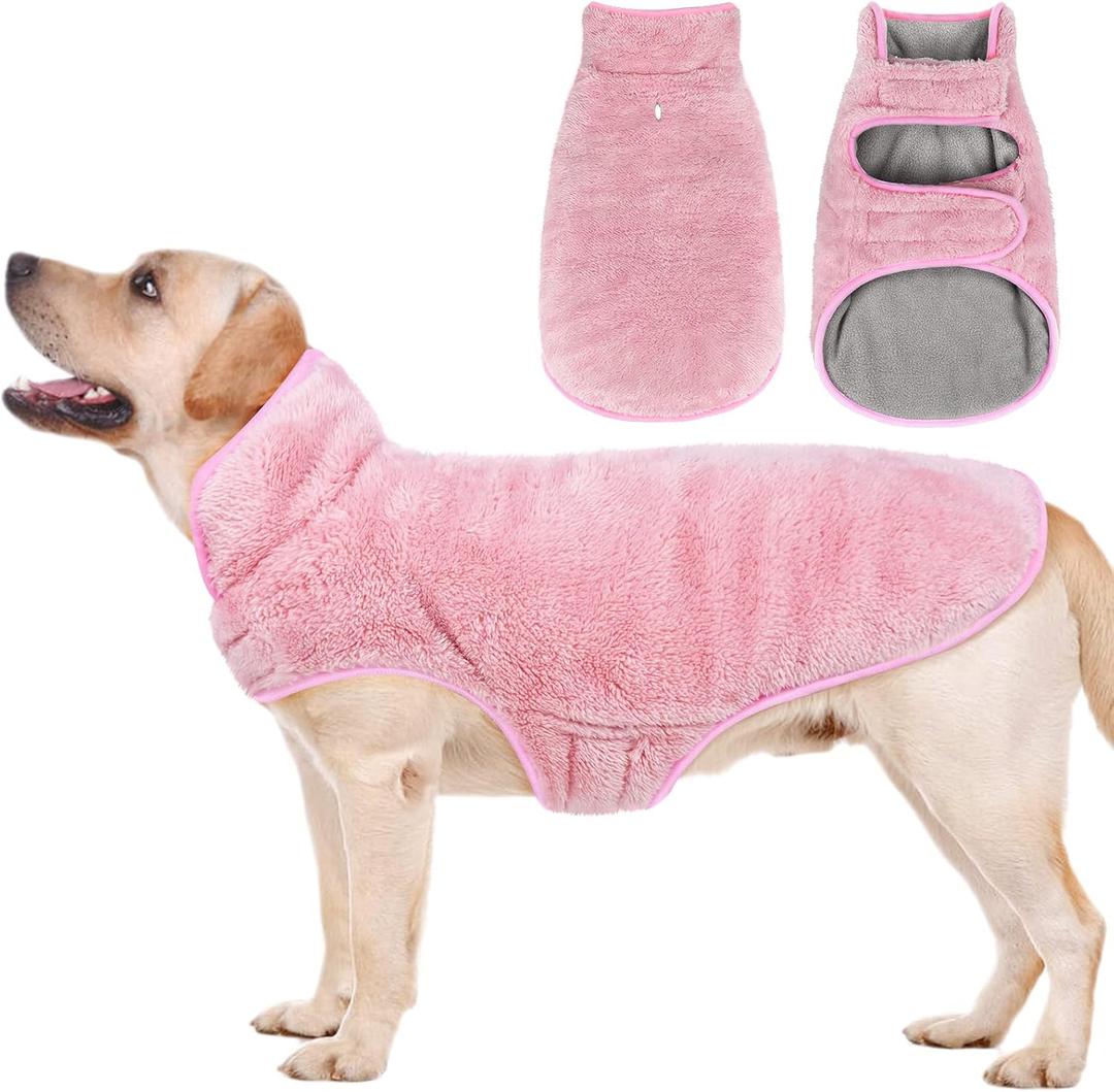 Malier Dog Winter Coat, Reversible Fleece Dog Cold Weather Coats, Windproof Warm Snow Puppy Jacket Vest Pet Clothes for Small Medium Large Dogs (Pink, Large)