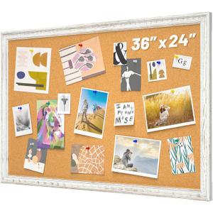 White Cork Board for Wall, 36 x 24 inches Decorative Bulletin Board, Rustic Wooden Frame Pin Board for Office, Dorm, Home Decor