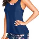 Holipick 3 Piece Tankini Swimsuits for Women Tummy Control Bathing Suits Swim Tank Top with Bra Boy Shorts Teen Swimwear 2026 (Blue, 22W)
