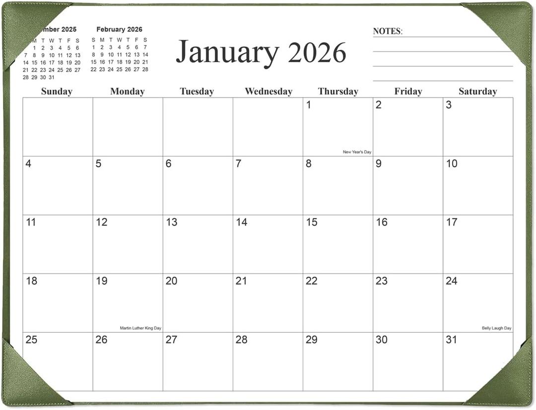 Simplified Desk Calendar 2026 with Desktop Mat, 18 Month Large Desk Pad Calendar from January 2026 to June 2027, 22" x 17" Desk Pad Calendar 2026-2027 for Home, School Office, Green