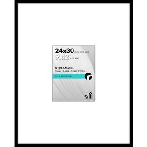Americanflat 24x30 Picture Frame with Polished Plexiglass - Use as 9x12 Frame with Mat or Display 24x30 Photo Without Mat - Streamline Collection - Thin Border Picture Frames for Wall - Black