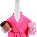 Lady Porch Goose Outfits,Bathrobe Porch Goose Statue Costume with Curlers Reading Glasses Coffee Cup Towel,Cute Goose Clothes for 23-Inch Cement or Plastic Statue,Lawn Yard Garden Patio Decor(Pink)