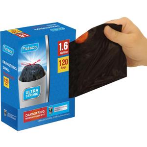 Feisco 1.6 Gallon Black Bag,6L Drawstring Garbage Bag Can Liner,120 Counts,0.51 Mil