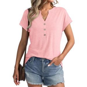 Womens V Neck Cap Sleeve Tops Summer Casual Short Sleeve Shirts Loose Fit Basic Work Tee Trendy Clothes 2025 (X-Large, Pink)