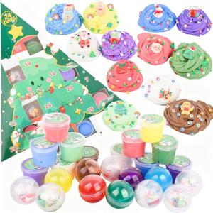 Christmas Slime Advent Calendar Tree - 24 Days of Butter, Crunchy & Cloud Slimes, Soft Non-Sticky Sensory Toys for Kids, Holiday Countdown Gift, Stocking Stuffer & Party Favor for Girls & Boys 4-12
