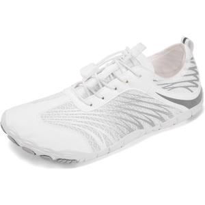 UBFEN Water Shoes Aqua Swim Shoes Mens Womens Beach Sports Quick Dry Barefoot for Boating Fishing Diving Surfing H White/ Grey 13 Women/ 11 Men