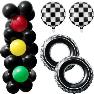 ANGOLIO 34Pcs Car Balloons Party Decoration Inflatable Tires Traffic Light Balloons Favors Party Supplies Include Balloon Tire Swimming Ring Glue Ribbon Decorations Birthday Fit for Boys Birthday Gift