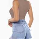 MANGOPOP Women's Tank Top Body Suits Sexy Crew Neck Racerback Halter Ribbed Sleeveless Long Sleeve Bodysuit Going Out Tops (Brown, S)