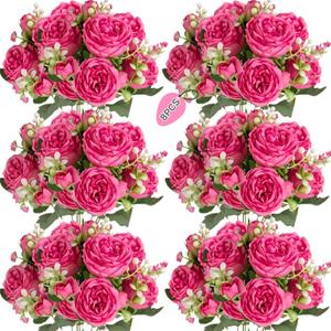ASTRYAS 8Pcs Artificial Flowers Fake Peonies Silk Peony Bouquet Faux Flowers Bulk Arrangements for Decoration Vase Florals Arrangements Wedding Home Party Table Hot Pink