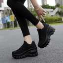 Women's Chunky Platform Comfort Orthopedic Wedge Walking Shoes Fashion Knitted Breathable Lace Up Lug Sole Casual Non-Slip Running Shoes With Arch Support (black, Adult, Women, 8.5, Numeric, US Footwear Size System, Medium)