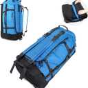 Vomgomfom 86L Collapsible Wheeled Luggage With Removable Backpack Straps,Waterproof Rolling Duffle Bag with Quilted Base,No Telescope Handle,Blue