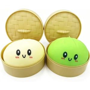 Dumpling Squishies Mystery Box, Squishies Dumpling Toys for Teens & Adults, Stretchy Squeeze Dough Ball, Sensory Stress Ball Squeeze Toys for Stress ReliefWhite and Green