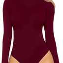 MANGOPOP Women's Mock Turtle Neck Long Sleeve Tops Bodysuit Jumpsuit, Large