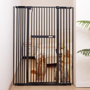 No Pawblems 55.1" Extra Tall Pet Gate for Cat/Dog, 29.9-44.4" Wide Auto Close Tall Cat Gate, NO Drilling Pressure Mounted for Doorways/Hallways, 1.37" Narrower Bar Spacing, Black