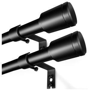 5/8” Diameter Curtain Rods 30-60 Inch, for 30-54 Inch Windows, Adjustable Splicing Black Curtain Rods for Windows with Brackets, Window Rod Long Small Curtains Rod, 2 Pack