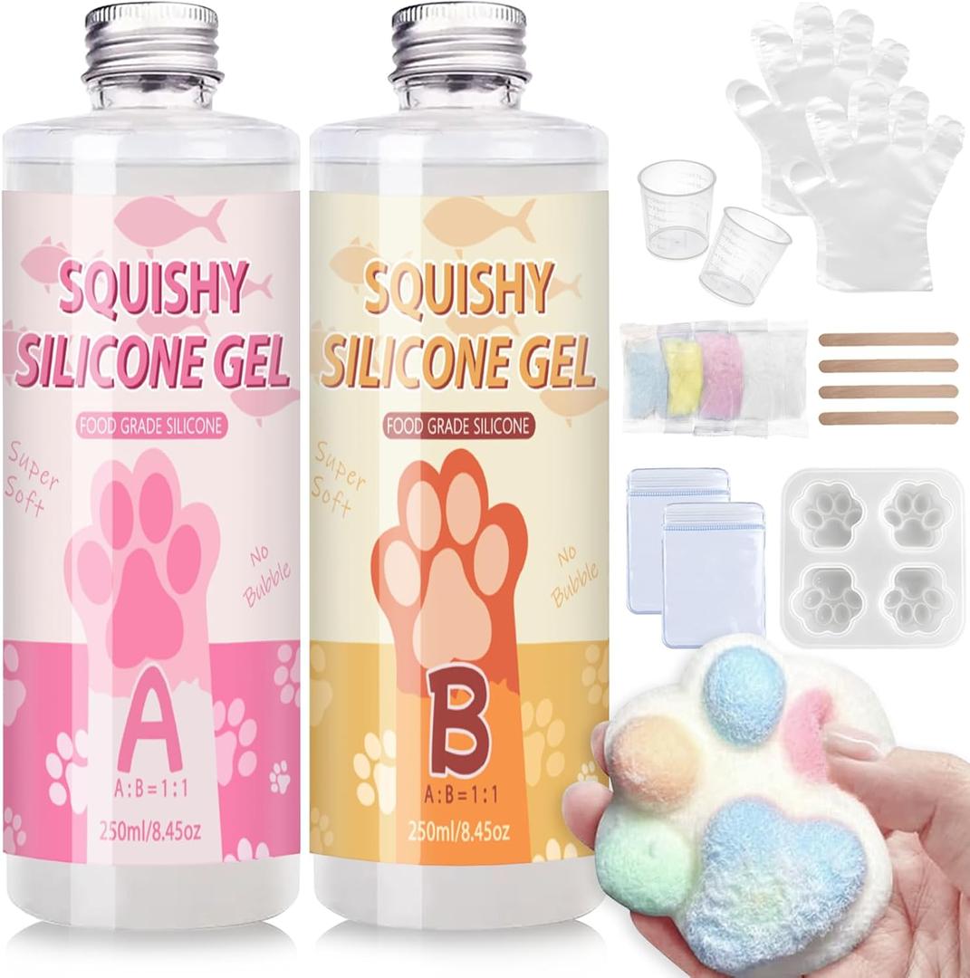 Taba Squishy Making Kit  Complete DIY Silicone Rubber Set with Cats Paw Mold, Ideal for Various Creative Crafts and Stress Relief (8.6 oz)