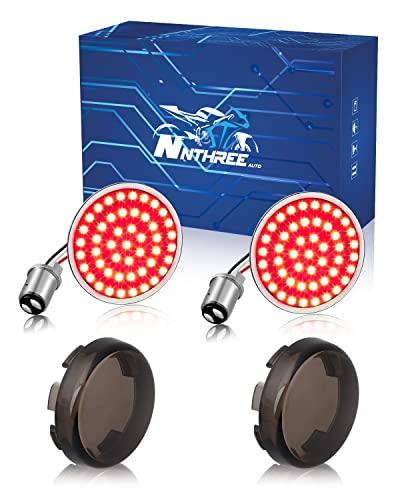 NTHREEAUTO 1157 Turn Signals with Smoked Lens Cover, Full LED Light Up 2 Inch Bullet Rear Brake Running Light Compatible with Harley Softail Dyna Sportster Fatboy Street Glide Road King