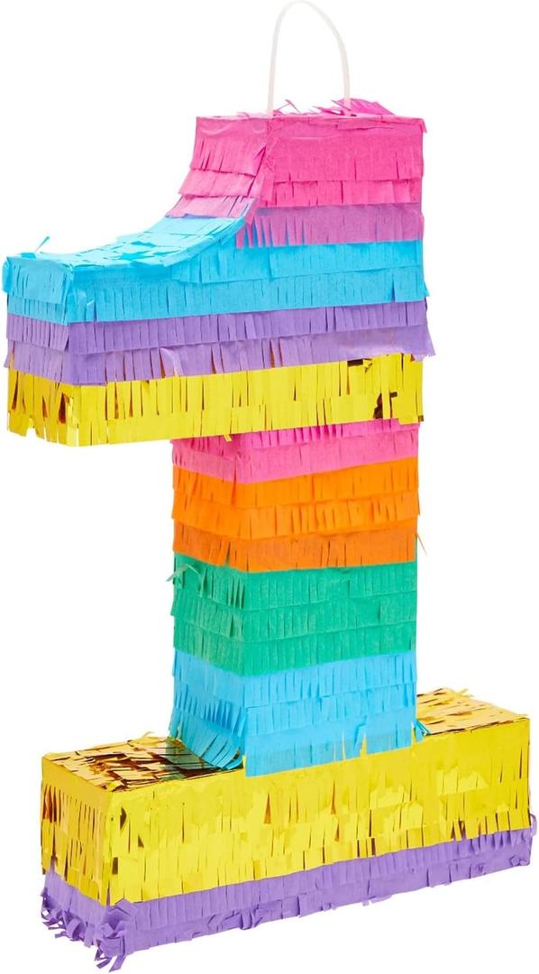 BLUE PANDA 1st Birthday Pinata - 16.5 x 11 x 3 In, Multicolor Corrugated Paper - Rainbow Pinata for 1st Birthday Decorations, Fiesta Party Decoration & Rainbow Party