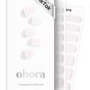 ohora Semi Cured Gel Nail Strips (N Gold Lining) - White, Metallic, Works with Any UV/LED Lamps, Salon-Quality, Long Lasting, Easy to Apply & Remove - Includes 2 Prep Pads, Nail File & Wooden Stick