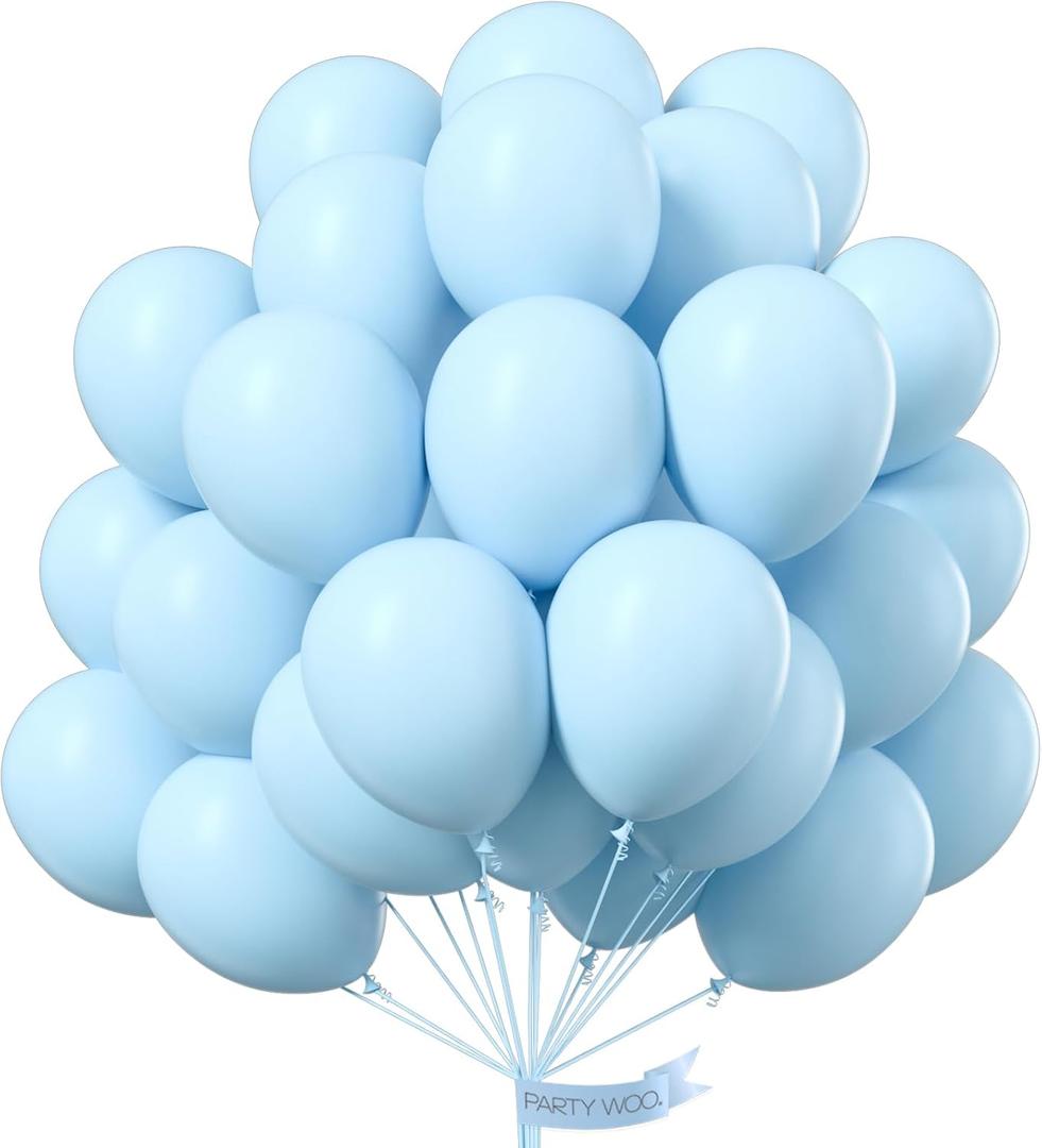 PartyWoo Blue Balloons,  Light Blue Balloons, Pastel Blue Baby Blue Balloons for Blue Balloon Garland Arch kit, Boy Baby Shower, Blue Birthday Decorations Men, Baptism, Gender Reveal