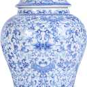 Chinese Ginger Jar with Lid Chinoiserie Antique Style,Home Decorative Retro Blue and White Porcelain Flowers Ceramic Covered Jar Vase,Traditional China Ming and Qing Style (Utmost Jar)