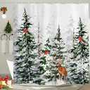Baccessor Christmas Winter Shower Curtain Snowy Forest Pine Tree Cardinal Deer Snowflake Shower Curtain 72x72 Inch Xmas Holiday Bathroom Bath Rustic Farmhouse Decor Waterproof with Hooks