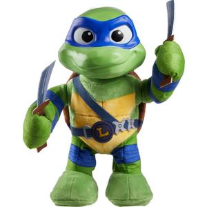 Mattel Teenage Mutant Ninja Turtles: Mutant Mayhem Leonardo Plush Toy with Action & 20+ Sounds, 11-inch Soft Doll with Vinyl Head