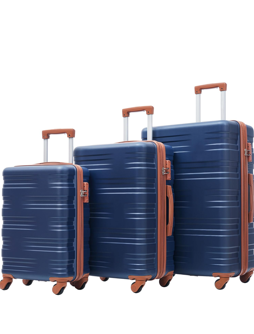 Merax Hardshell Luggage Sets 3 Pcs Spinner Suitcases with TSA Lock Lightweight, Blue Brown, 20/24/28 Inch