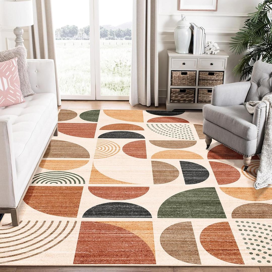 MUJOO Washable Area Rug 6x9,Boho Rugs for Living Room Bedroom Dining Room,Large Throw Floor Carpet Non Slip Soft Modern Abstract Bohemian Terracotta (Rust and Brown)