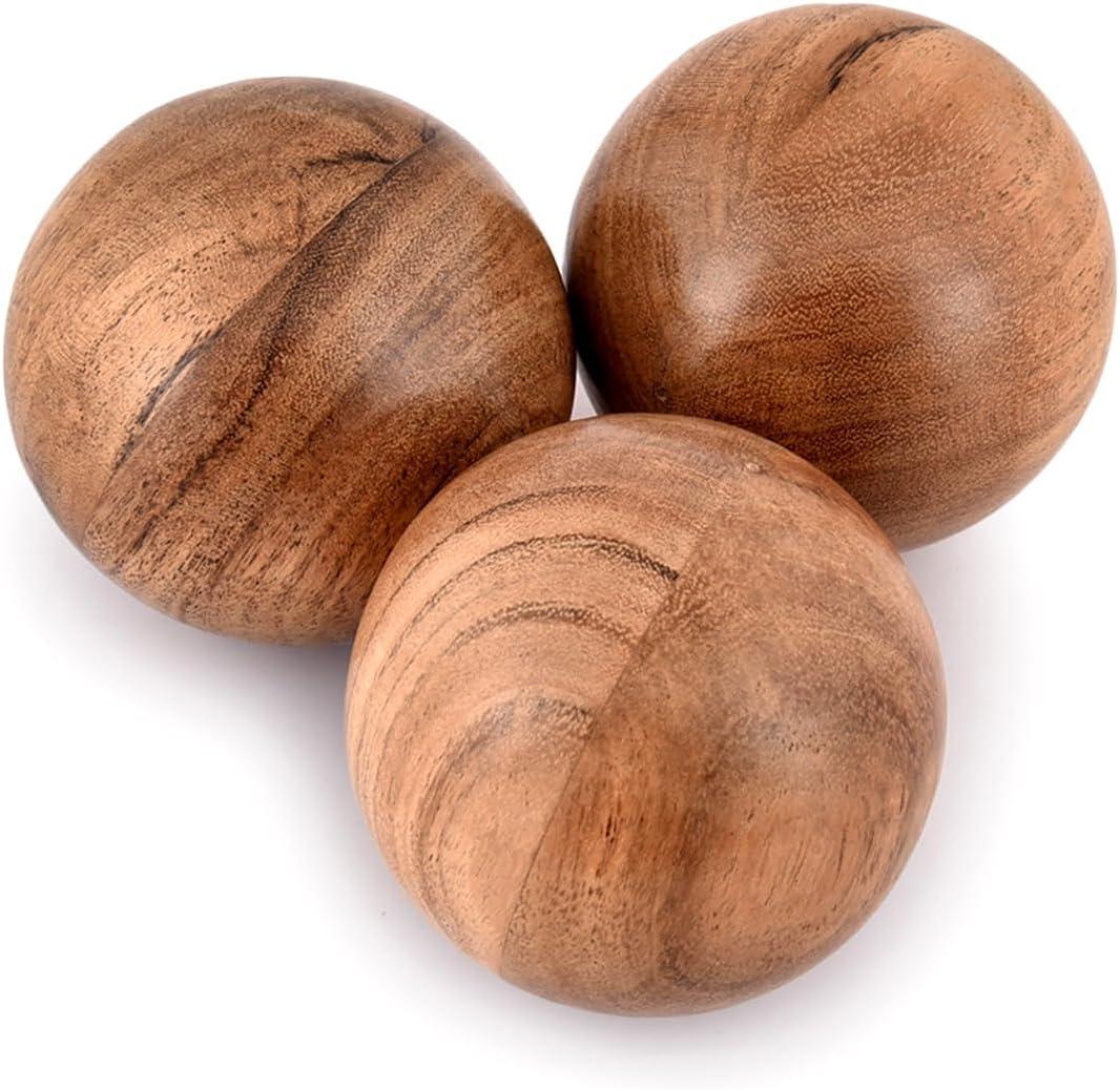NIRMAN Decorative Acacia Wood Round Balls Set of 3 for Christmas Decorative Bowls Table Centerpiece | Coffee Table and House Decor (Set of 3), (3" x 3" x 3")