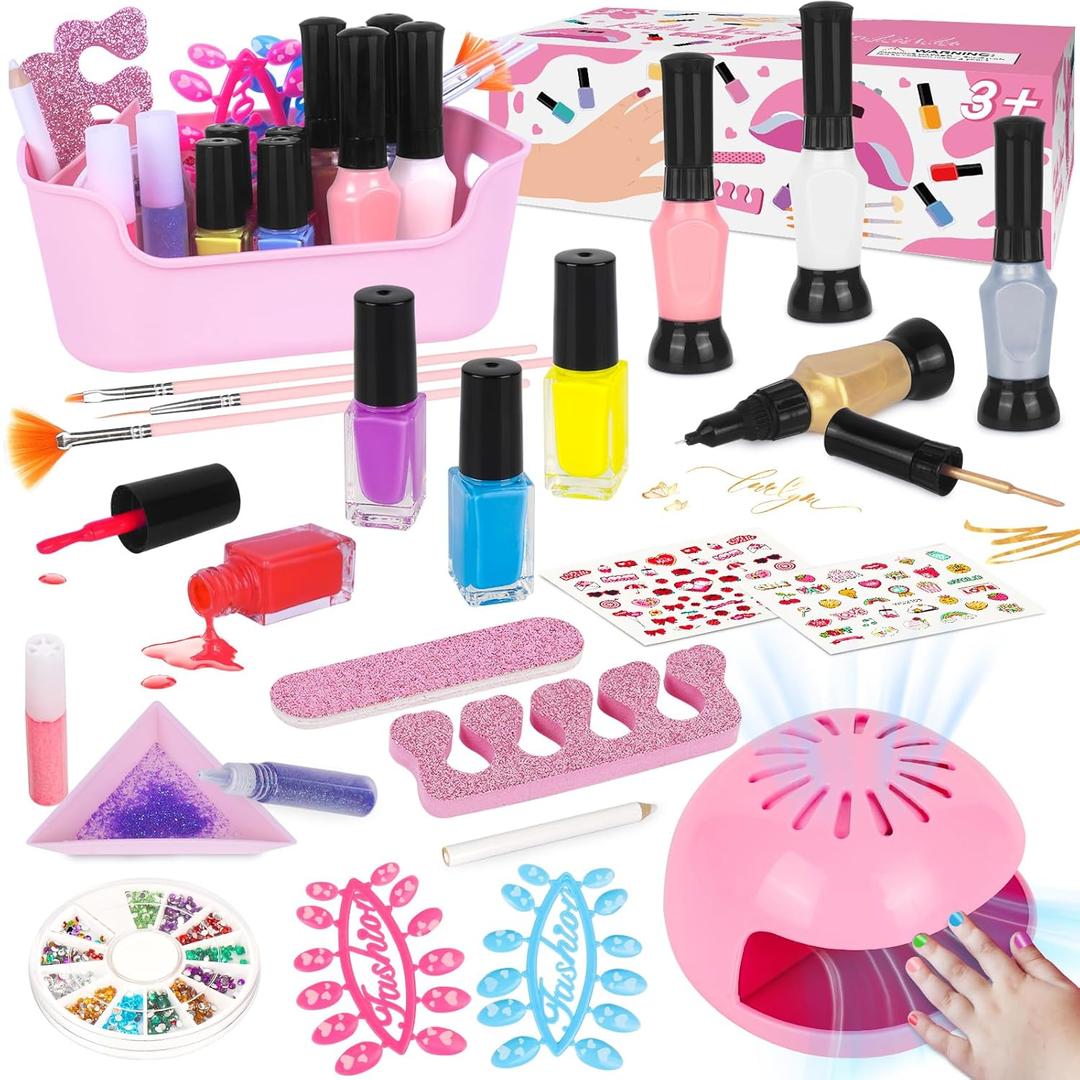 EULRGAUS Kids Nail Polish Set for Girls, 27PCS Nail Art Kit with Nail Dryer, Non Toxic Nail Polish kit and Fake Nails for Kids, Halloween Christmas Birthday Gifts for Girls 8-12