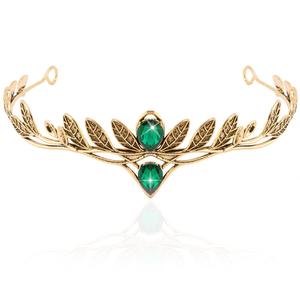 AHONEY Medieval Crown Headpiece Vintage Green Bronze Fairy Elf Crown Leaf Headwear for Women Men King Circlet for Renaissance Accessories Halloween Costume Party, Green Bronze
