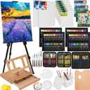 Nicpro 158PCS Deluxe Art Painting Kit with Metal and Solid Beech Wood Easel, Acrylic, Oil & Watercolor Paint Set, Paint Brushes, Canvas, Palette, Paper Pad, Professional Art Set for Adults Artist